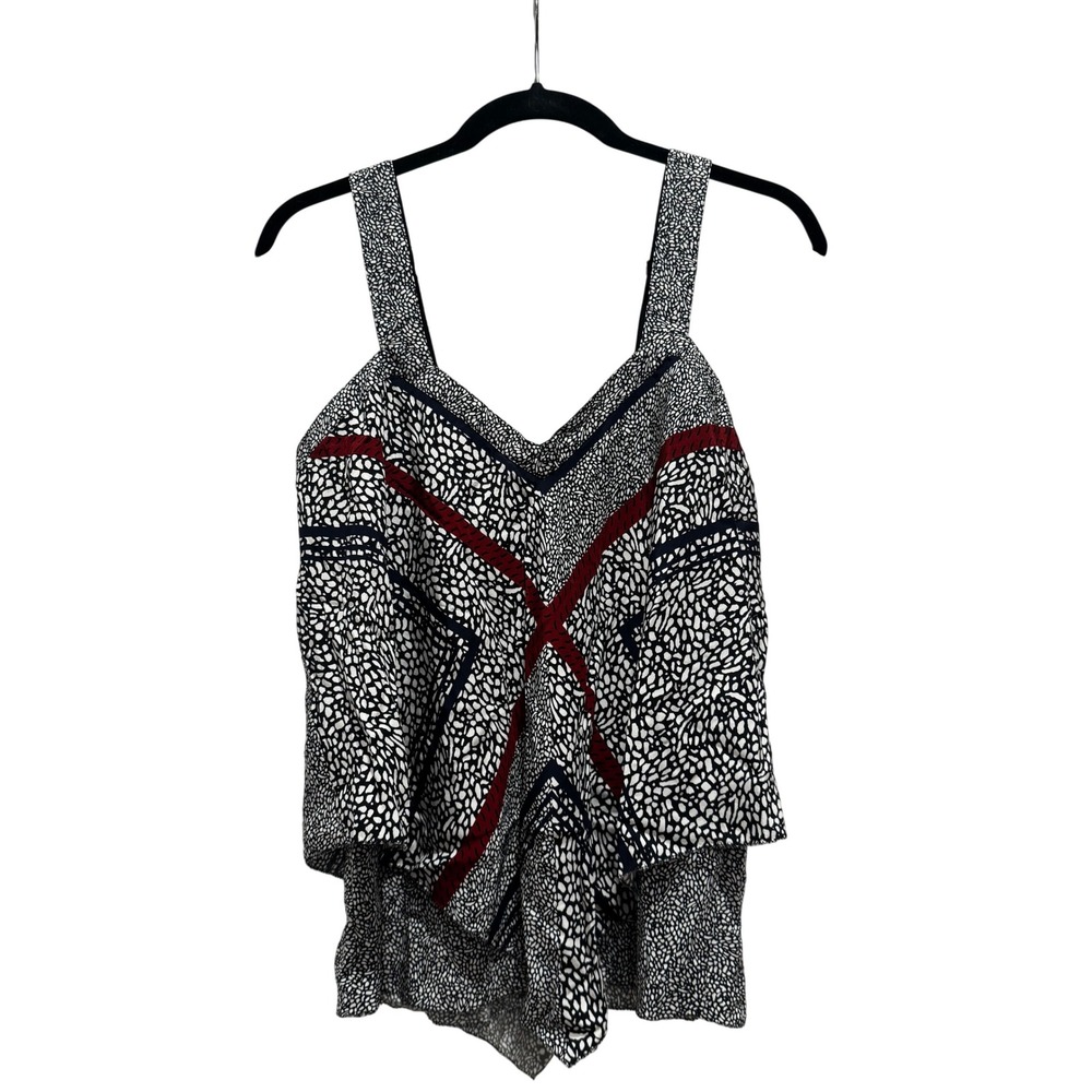 NEW $395 Derek Lam Black White Geometric Print Silk‎ Tank Top Blouse Size 6